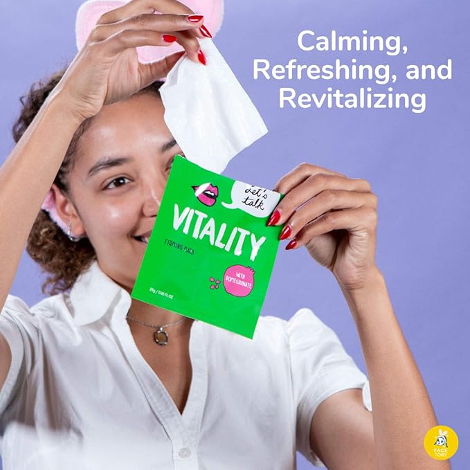 FACETORY K Beauty Face Mask Skin Care - LET'S TALK VITALITY FIRMING Sheet Mask with Pomegranate & Shea Butter | Firming Mask with Antioxidants, Plump & Hydrate (5 Pack)-Velvo Beauty