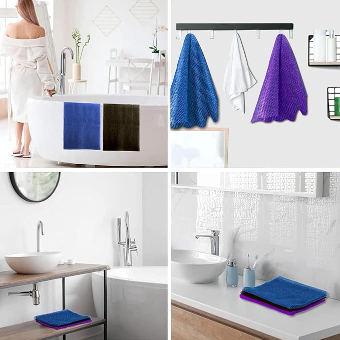 UJFQBH 3 Pieces African Bath Sponge African Net Long Net Bath Sponge Exfoliating Shower Body Scrubber Back Scrubber Skin Smoother,Great for Daily Use (Brown, Blue, Purple)-Velvo Beauty