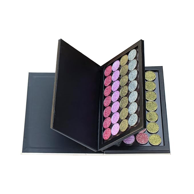 Strong 4-layers Empty magnetic palette book palette(White wood grain)+1pcs Makeup Depotting Spatula+50pcs Round Metal Stickers+50pcs Square Metal Stickers-Velvo Beauty