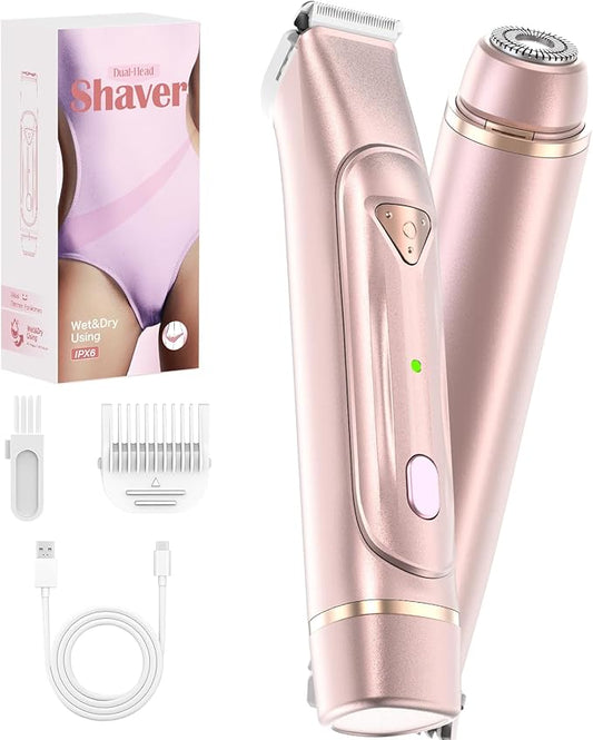 Electric Bikini Trimmer for Women - Dermave Bikini Shaver, Waterproof Dual Head Shaver (Pink)-Velvo Beauty
