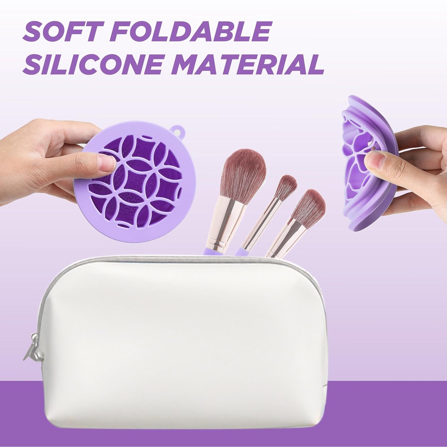Makeup Brush Cleaner - Foldable Silicone Makeup Brush Cleaner Mat with Brush Storage Holder Makeup Brush Cleaning Bowl Cosmetic Brush Washing Tool for Cleaning Organizer and Drying (Purple and Purple)-Velvo Beauty
