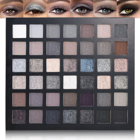 42 Colors Smokey Eye Shadow Makeup Palette,Nude White Black Grey Brown Matte Shimmer eutral Natural Eyeshadow,Waterproof, Long Lasting Naturing-Looking-Velvo Beauty