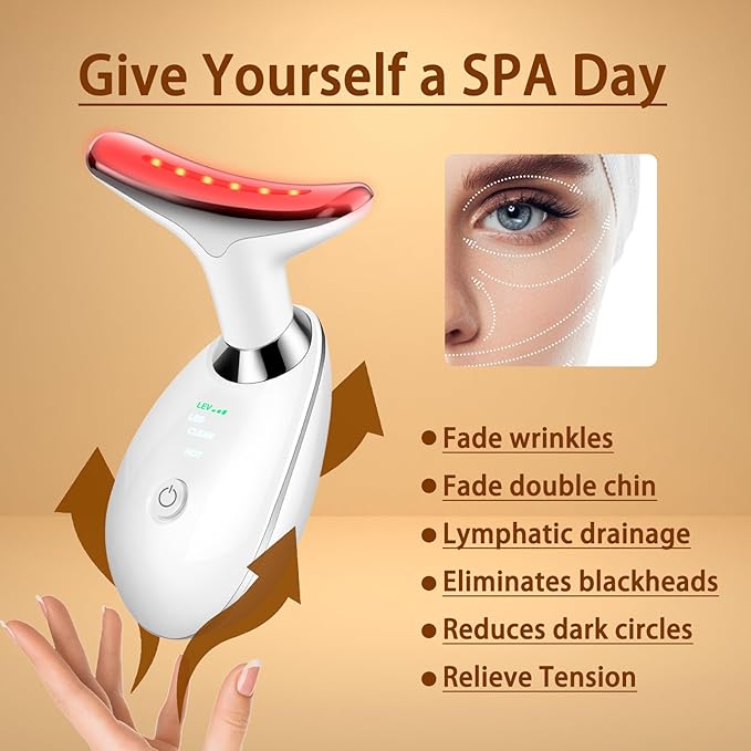 VGY 7-in-1 Face Massager Tool with Heat, Red Light Therapy for Face, Wrinkles, Double Chin (White)-Velvo Beauty