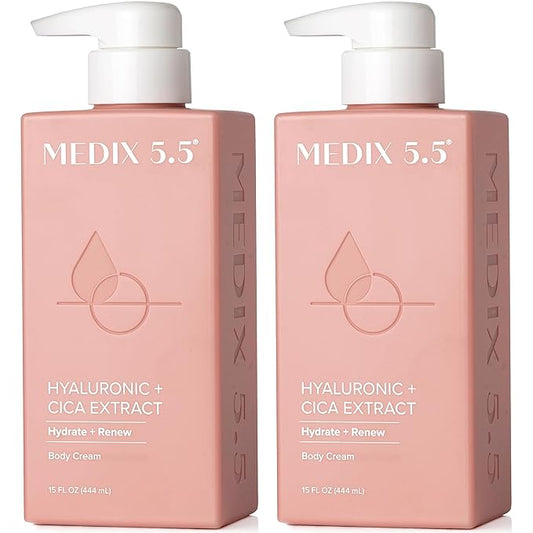Medix 5.5 Hyaluronic Acid + Vitamin E Cream Body Lotion For Women | Hydrating Dry Skin Firming Lotion Minimizes Look Of Wrinkles, Stretch Marks, Cellulite, & Crepey Skin | Skin Care Products | 2-Pack-Velvo Beauty
