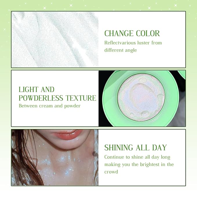 Highlighter Palette, Chameleon Face Shimmer Blush Makeup, Multichrome Glitter Holographic Iridescent Blue Sparkle, Rainbow Color Shifting Eyeshadow Cheek Contour Highlight Creamy Powder Pallet-Velvo Beauty