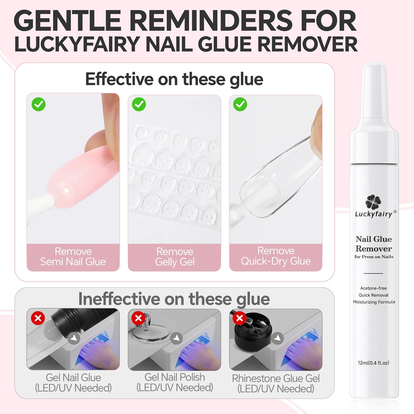 Nail Glue Remover for Press on Nails: Quick Removal Acrylic Nails Semi Solid Nail Glue Acetone-Free, Not for Gel Polish Base Coat Easy Removal Fake Nails, 2Pcs*12ml-Velvo Beauty