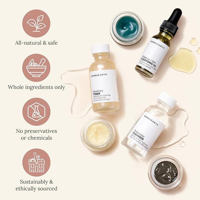 Bambu Earth Natural Skincare Starter Kit, 6 pieces - Organic Ingredients - Includes Dead Sea Mud Mask, Facial Cleansing Oil, Toner, Rosewater Cleanser, Moisturizers for Healthy Glowing Skin-Velvo Beauty