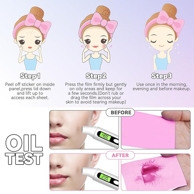 Oil Absorbing Tissues Oil Control Film, Oil Blotting Paper Same Series with Clean & Clear Oil Absorbing Facial Sheets for Oily Skin, 60 sheets Blue + 50 sheets Pink-Velvo Beauty