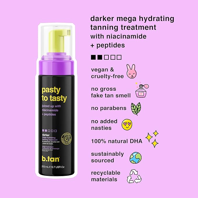 b.tan Dark Self Tanner Mousse | Pasty to Tasty -Best, 1 Hour Express, Hydrating Sunless Tanning Foam, Bronzed Glowy Skin, Face & Body, No Fake Tan Smell, 6.7 Fl Oz-Velvo Beauty