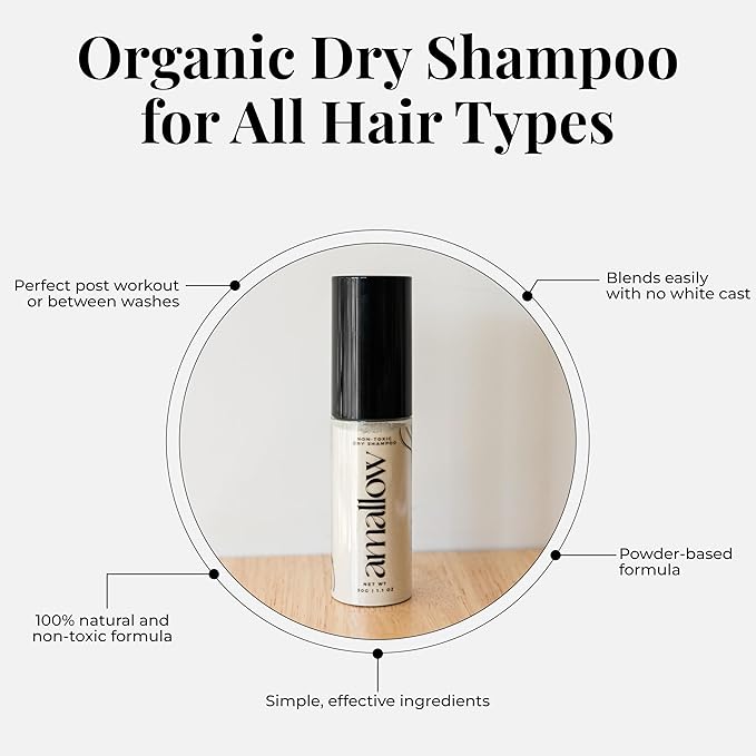 Amallow - Non Toxic Dry Shampoo Powder – With Organic Ingredients - Arrowroot, Bentonite Clay, Aloe Vera, & Essential Oils – No Talc, No Aerosol - Men & Women - Great For Travel-Velvo Beauty