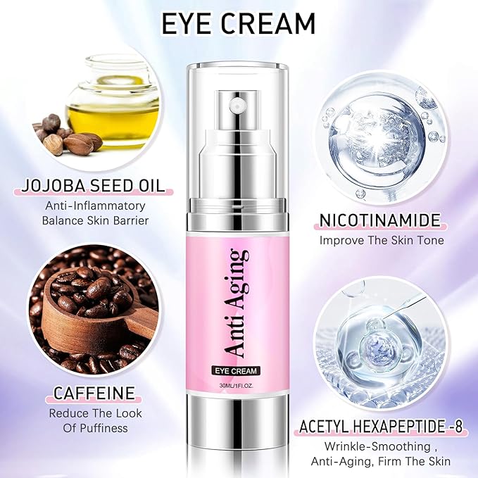 5% Caffeine Eye Cream Eye Serum Kit for Dark Circles Under Eye Treatment For Puffiness Bags And Wrinkles Eye Cream Anti Aging Eye Serum & Eye Roller 2 Fl Oz-Velvo Beauty
