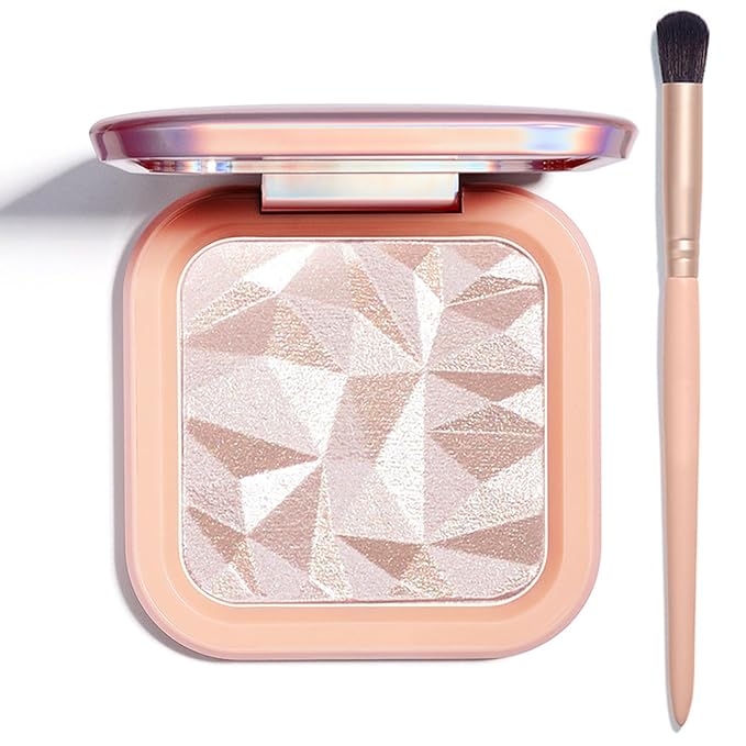 Highlighter Makeup Palette Shimmer Contour Palette Powder for Brighten Face Contour Gold Cheek Highlight Makeup, Long Lasting Highlighter Powder with Mirror for Illuminator Makeup (NUDE PINK)-Velvo Beauty