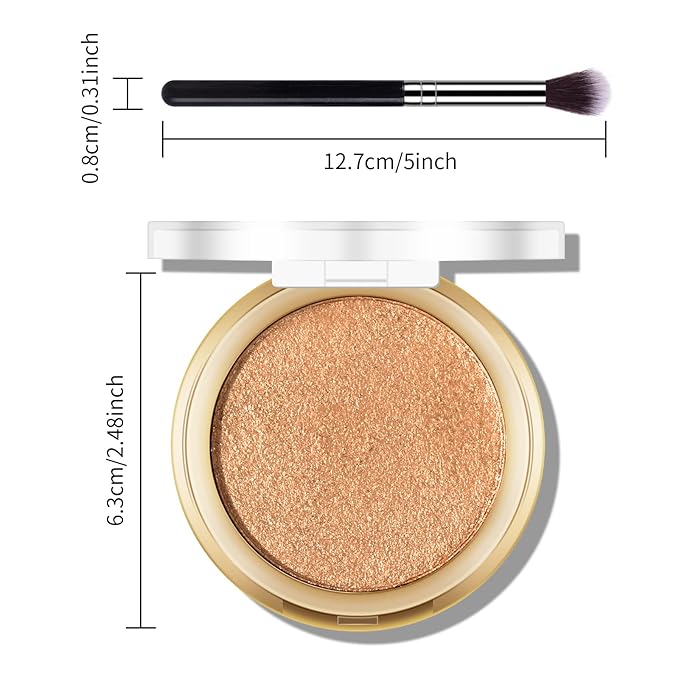 Baked Highlighter Powder Palette, Makeup Highlighter Powder Palette Sheer Shimmering Finish Face Highlighters Makeup Iluminadores de Maquillaje #06 Bronze Glow-Velvo Beauty