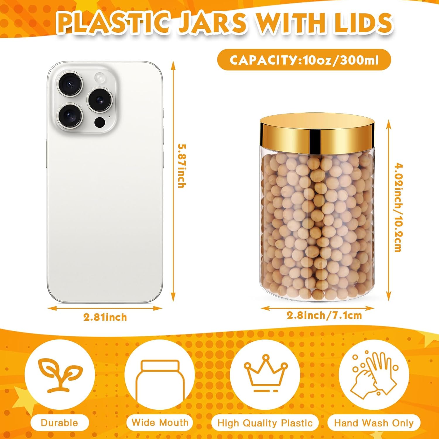 SATINIOR 100 Pcs Plastic Jars with Lids Small Containers Lids Wide Mouth Small Plastic Containers for Lotion Cream Rhinestones Body Butters Travel Storage(10 oz,Gold)-Velvo Beauty