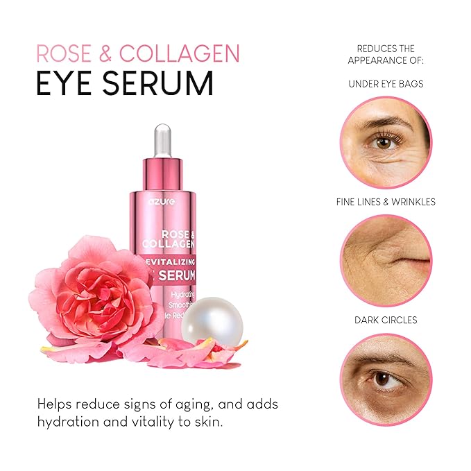 AZURE Rose & Collagen Revitalizing Eye Serum - Hydrating & Smoothing | Reduces Wrinkles, Fine Lines & Under Eye Bags | Minimize Signs of Aging | Made in Korea - 60mL-Velvo Beauty