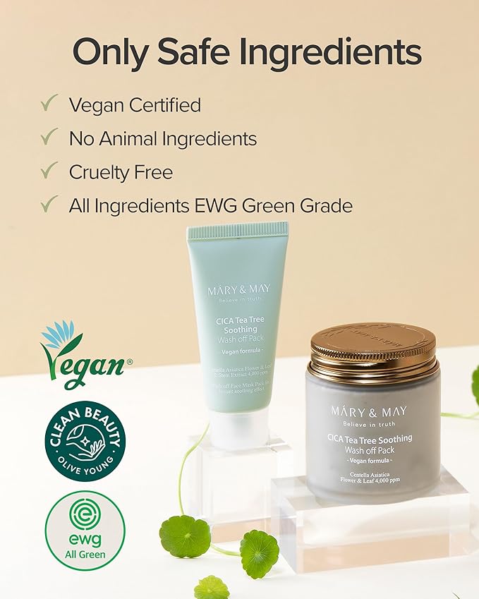 Mary&May CICA TeaTree Soothing Wash off Pack 30g | Centella Asiatica Extract, Tea Tree, Soothing, Pore Care, Trouble Relief, Mask Wash Off | Vegan, EWG Ingredients-Velvo Beauty