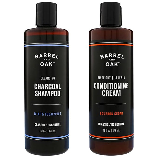 Barrel and Oak - Shampoo & Conditioner Set, Charcoal Shampoo & Rinse Out Leave In Conditioner, Hair Care for Men, Clarifying Shampoo, For Dry Hair, Natural Fragrance, Vegan (16 oz Per Product, 2-Pack)-Velvo Beauty