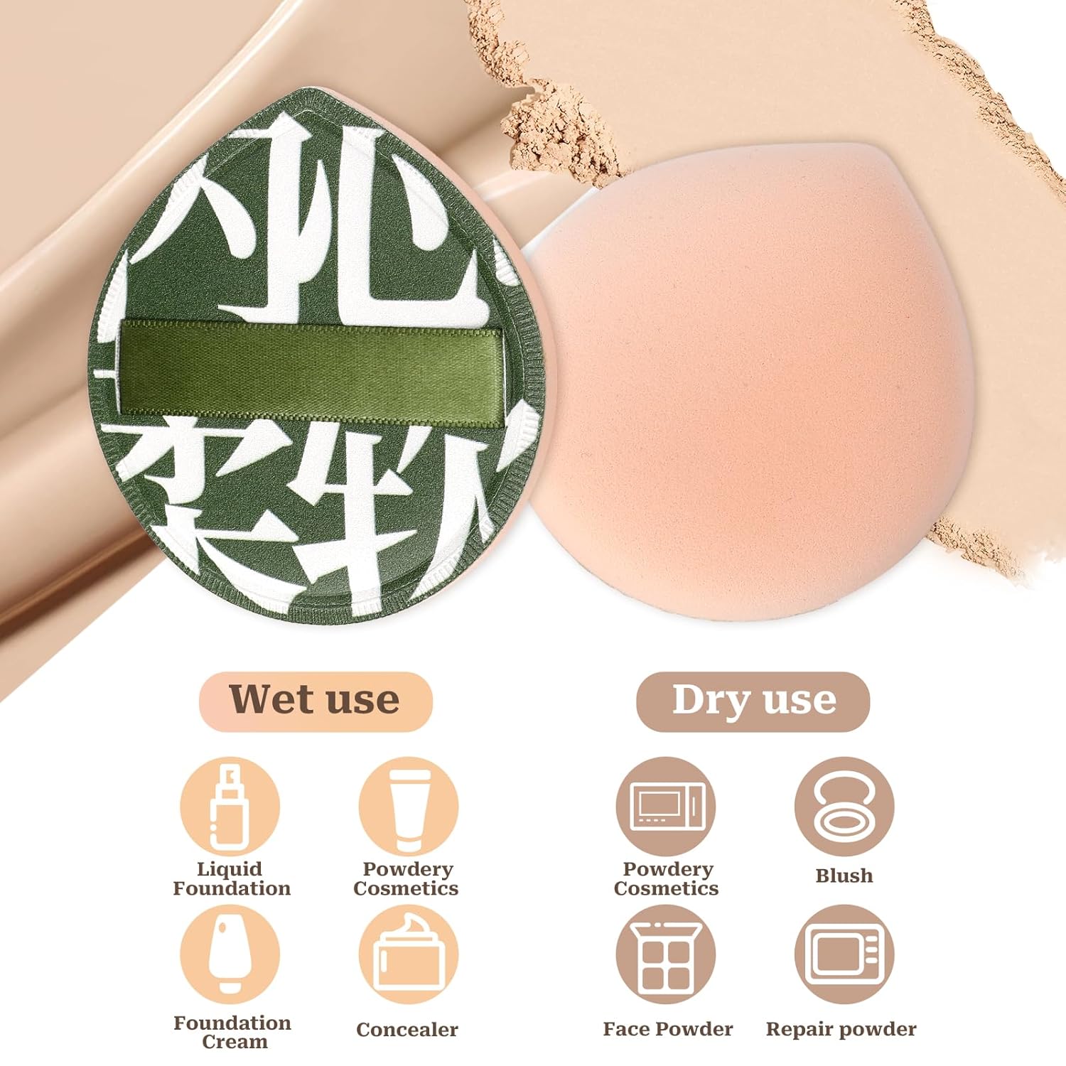 4 PCS Foundation Sponge, Korean Makeup Sponge Puff Teardrop Setting Powder Puff Face Makeup Cushion Puff Soft Beauty Blender Sponge for Concealer Liquid Cream and Powder, Beginner Friendly, Medium-Velvo Beauty