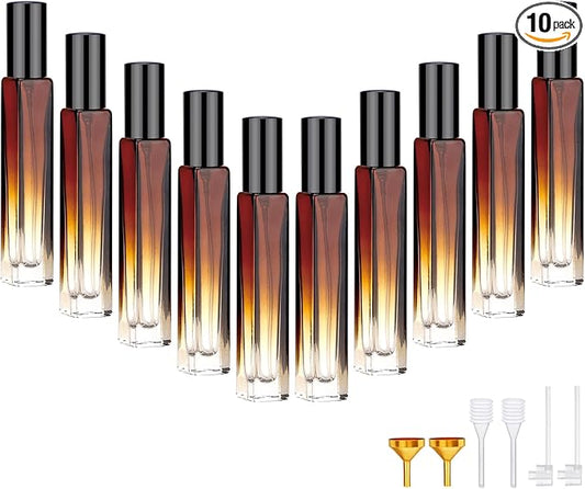 Segbeauty Travel Perfume Bottle, 10pcs 10ML Empty Refillable Glass Perfume Atomizer, 0.34oz Portable Cologne Dispenser Spray Bottle Travel Size Sample Bottles Sprayer Perfume Making Kit Gradient Amber-Velvo Beauty