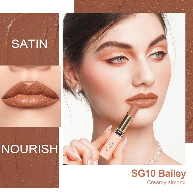 Oulac Color Rich Satin Lipstick Set For Women Nude Brown Lipsticks High Impact Lipcolor Tinted Lip Balm, Nourishing, Satin Finish, Moisturizing Creamy Formula, Vegan Gluten Free (10+12+13)-Velvo Beauty