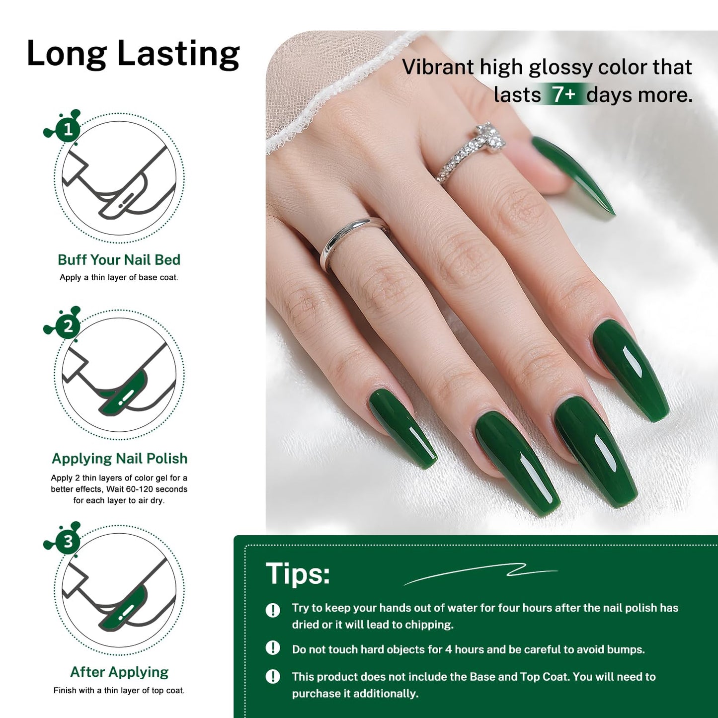 16.5ml Dark Green Nail Polish Large Volume Quick Dry Nail Polish, Long Lasting Shine, Fingernail Toenail Nail Art DIY Home Travel Nail Art Gift-Velvo Beauty
