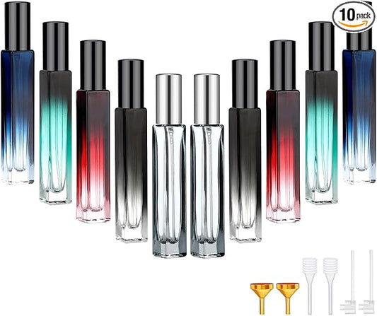 Segbeauty 0.34oz Refillable Glass Perfume Bottle,10 Pack of 10ml Perfume Container For Travel, Empty Atomizer Sprayer for Cologne Dispenser, Travel Sample Bottles Cologne Making Kit with Refill Tool-Velvo Beauty
