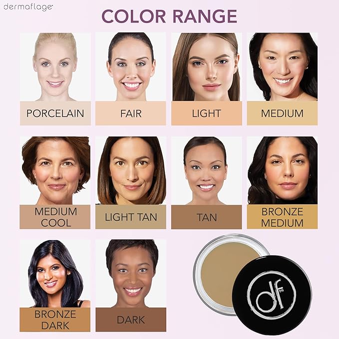 Dermaflage Full Coverage Concealer Cream, Tan, 11 Versatile Shades, Waterproof, Non-Greasy, Matte Finish, Conceals Acne, Dark Circles, Blemish Spots, Tattoos, Bruises, Scars-Velvo Beauty
