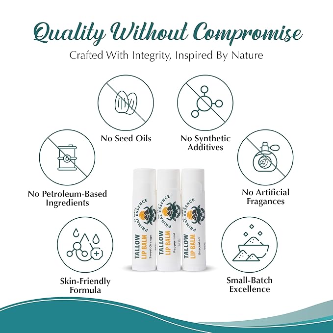 Moisturizing Tallow Lip Balm – Grass-Fed Beef Tallow with Organic Coconut Oil, Beeswax, and Vitamin E – Lip Balm Set – Variety Pack – Travel Essential – 3-Pack-Velvo Beauty