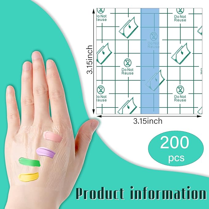 200 Pieces Makeup Hand Palette Single Use Makeup Mixing Palette Disposable Foundation Mixing Tray Adhesive Artist Cosmetic Makeup Palette Waterproof Makeup Tape for Women Girl (3.15 x 3.15 Inch)-Velvo Beauty