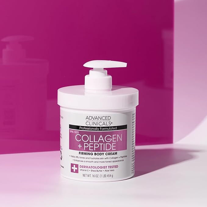 Advanced Clinicals Collagen Peptides Body Lotion & Face Moisturizer | Peptide Infused Collagen Lotion For Women & Men Helps Improve Look Of Crepey Skin, Wrinkles, & Uneven Dry Skin Texture, 16 Ounce-Velvo Beauty