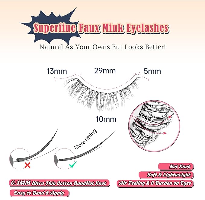 Lashes Natural Look False Eyelashes Wispy 13mm Eye Lashes Pack with Thin Cotton Band C Curl Fake Eyelashes 3D Volume For Daily Siligli Lash 7 Pair-Velvo Beauty