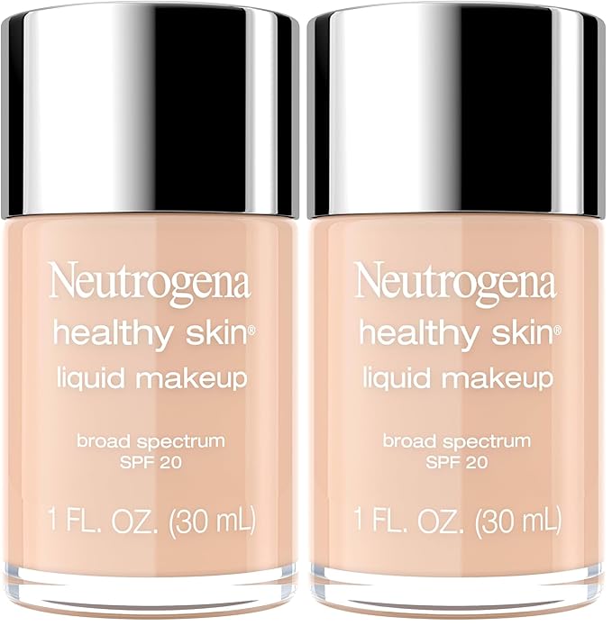 Neutrogena Healthy Skin Liquid Makeup Foundation, Broad Spectrum SPF 20 Sunscreen, Lightweight & Flawless Coverage Foundation with Antioxidant Vitamin E & Feverfew, Medium Beige, 1 fl. oz (Pack of 2)-Velvo Beauty