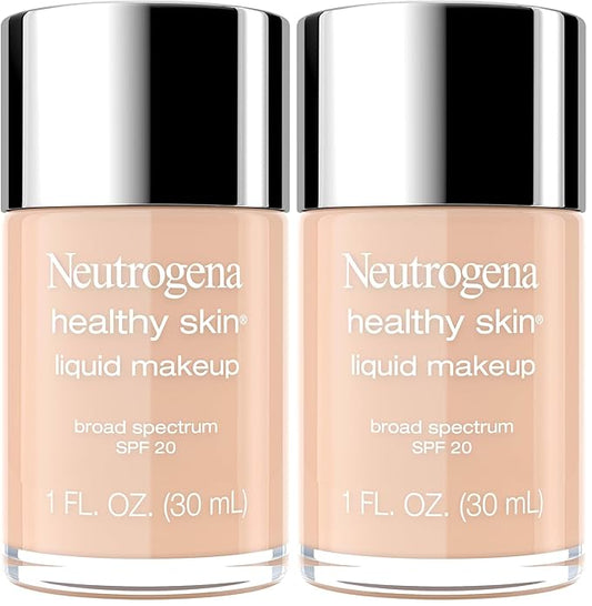 Neutrogena Healthy Skin Liquid Makeup Foundation, Broad Spectrum SPF 20 Sunscreen, Lightweight & Flawless Coverage Foundation with Antioxidant Vitamin E & Feverfew, Medium Beige, 1 fl. oz (Pack of 2)-Velvo Beauty