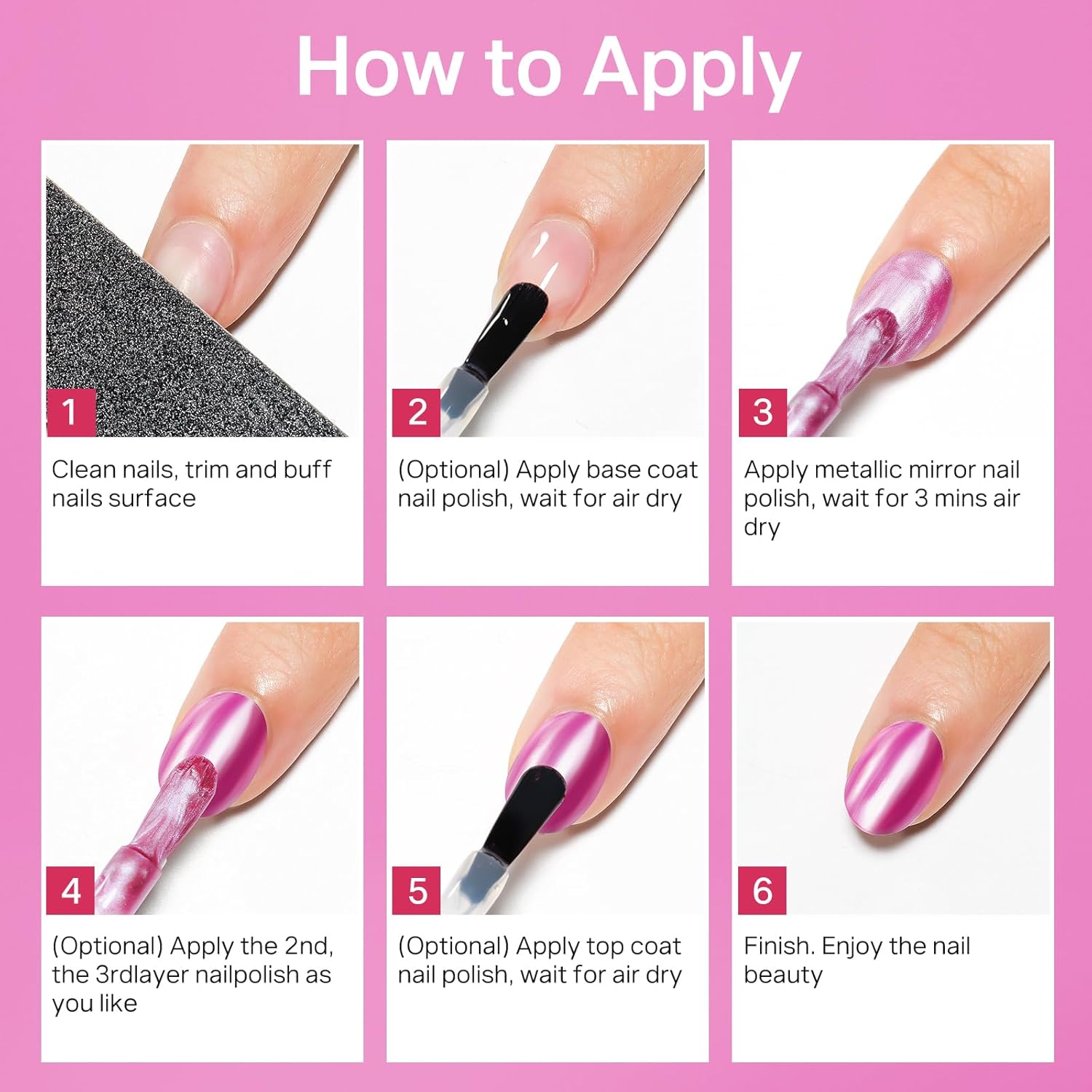 MIZHSE Rose Red Mirror Nail Polish, Quick Dry Metallic Nail Polish, Air Dry Fast Chrome Nail Lacquer Bright Color Oil-based Nail Art Manicure DIY Home-Velvo Beauty