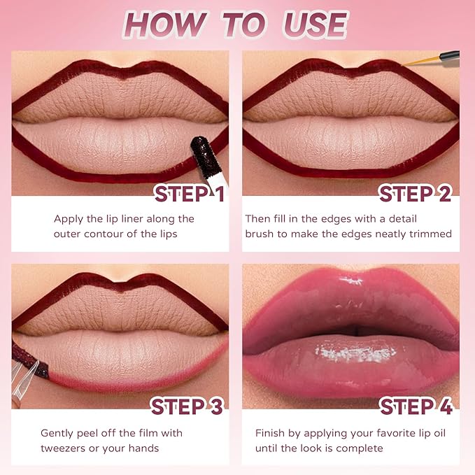 Dual-Ended Peel Off Lip Stain Liner, Long Lasting Waterproof Peel Off Lip Liner Tattoo with Nourishing Clear Gloss Combo Set, Transfer-Proof Non-Stick Cup Shiny Lips Tint Lipstick Makeup07-Velvo Beauty