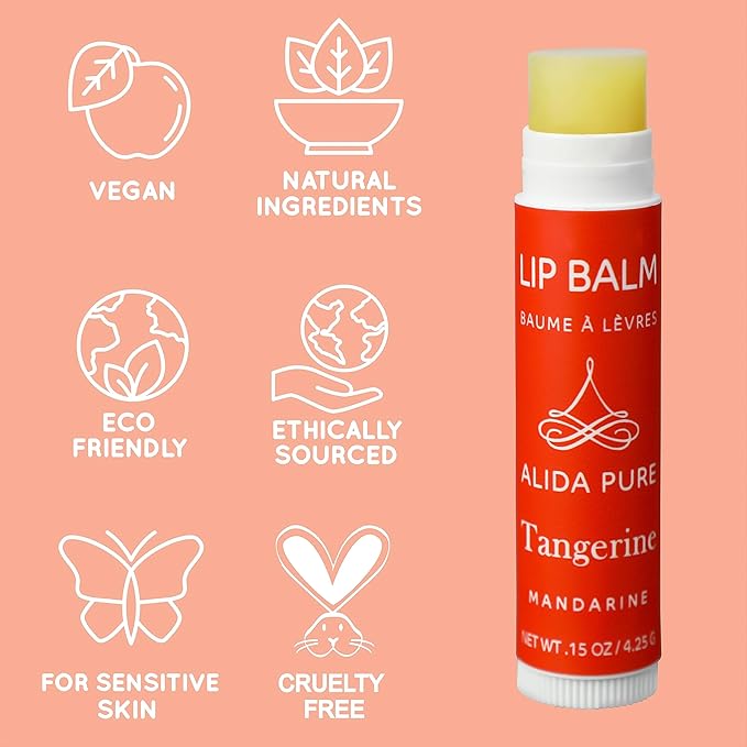 Tangerine Lip Balm, Vegan Lip Balm Set, Beeswax Free, with Avocado Oil, Organic Jojoba Oil, Candelilla Wax, and Vitamin E, Natural Moisturizer For Dry, Chapped, or Cracked Lips, 3 Tube Set-Velvo Beauty