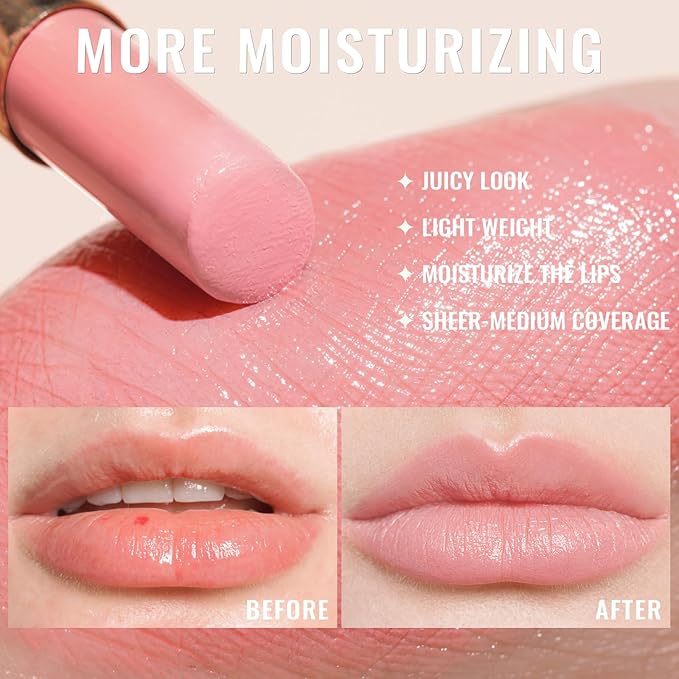 Oulac Shine Pink Lipstick for Women, 2 in 1 Glossy Light Pink Tinted Lip Balm, Hydrating Lipstick for Dry Lips, Moisture Shine Juicy Finish Vegan 2.2g/0.07oz (22)-Velvo Beauty