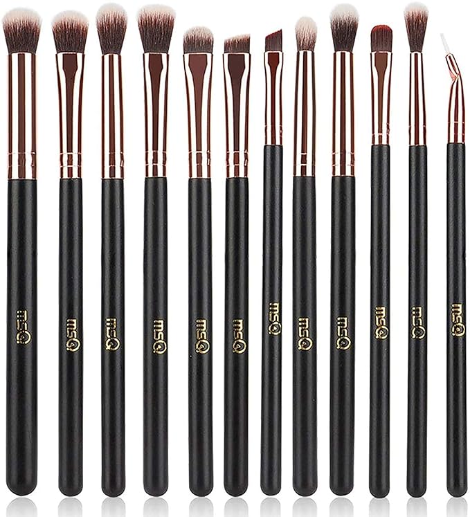 MSQ Eye Makeup Brushes 12pcs Rose Gold Eyeshadow Makeup Brushes Set with Soft Synthetic Hairs & Real Wood Handle for Eyeshadow, Eyebrow, Eyeliner, Blending(without bag)-Velvo Beauty