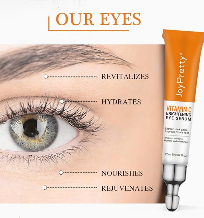 New JoyPretty Vitamin C Brightening Eye Serum,Eye cream,Anti Aging Serum with Vitamin C, Niacinamide and Hyaluronic Acid,Remove for Dark Circles Puffiness Under Eye Bags Fine Line Crow's Feet (3)-Velvo Beauty