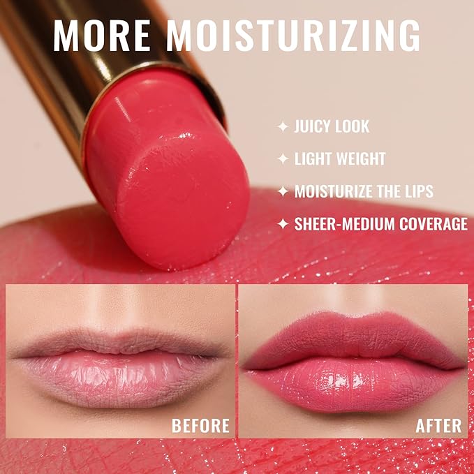 Oulac Watermelon Pink Lipstick - Moisturizing Lip Stick Glossy Tinted Lip Balm, Sheer Shine Juicy Finish, Lightweight and Hydrating Formula for Dry Lip Care, Vegan 2.2g/0.07oz (11)-Velvo Beauty