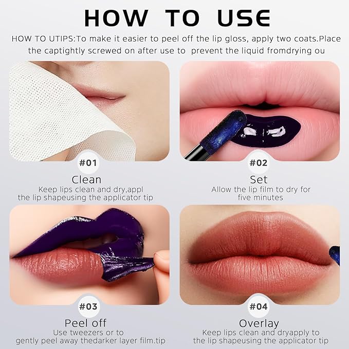 Peel Off Lip Stain -Lip Stain Peel Off Masque - Long Lasting, Waterproof and Transfer Proof Nude Lip Tint, Matte Finish Peel Off Makeup-Velvo Beauty