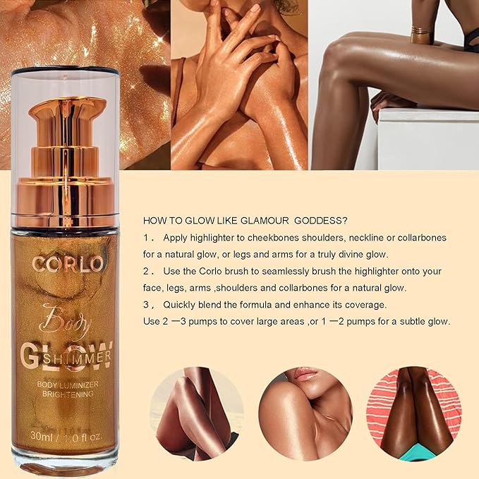 Body Shimmer Oil Liquid Illuminator Highlighter Waterproof Long Lasting Moisturizing Bronze Luminizer Glow For Face (Glistening Bronze, Body Oil)-Velvo Beauty