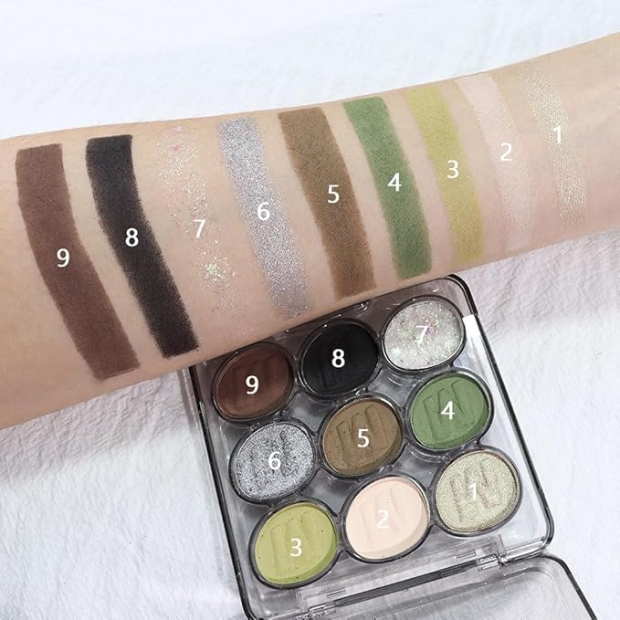 SUAKE Waterproof 9 Colors Shimmer Matte Eyeshadow Palette.Longwearing Highly Pigmented Glitter Eye Makeup Palet. Sparkle Pearlescent paleta de sombras 1# Gold Green-Velvo Beauty