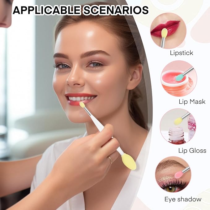 Unaone Lip Scrub Brush - 3 PCS Dual-ended Lip Scrubber Exfoliator and Silicone Lip Brush, 2-in-1 Silicone Lip Scrub Tool Lip Mask Applicator, Gentle Exfoliator & Applicator for Soft-Velvo Beauty