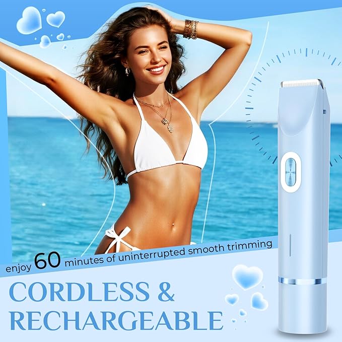 2025 New 2-in-1 Electric Bikini Trimmer for Women - Dual Head Electric Razor,Waterproof Painless Bikini Shaver, Pubic Hair Trimmer for Private Area & Body Hair, Blue-Velvo Beauty