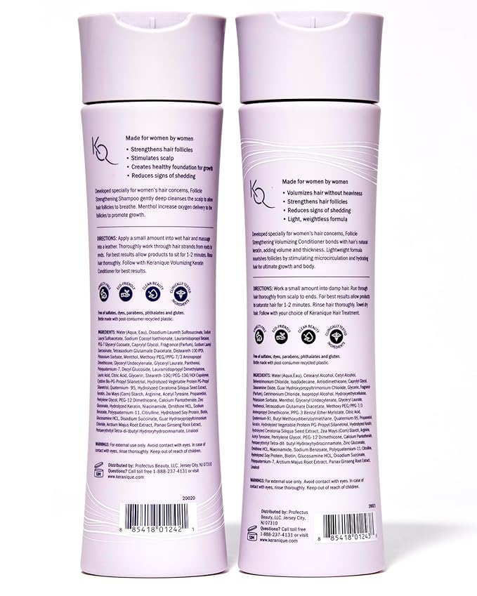 Keranique Volumizing Shampoo and Conditioner Set for Hair Repair and Growth with Biotin and Keratin for Women, Thinning Hair Formula, 8 Fl Oz Each-Velvo Beauty