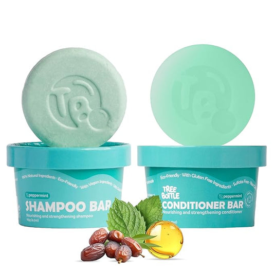 Castor Oil Shampoo & Conditioner Bar Set Bundle – With Peppermint Essential Oils & Biotin – Nourishing, Volumizing & Strengthening – Plastic-Free, Frizz Control – 7.8oz-Velvo Beauty