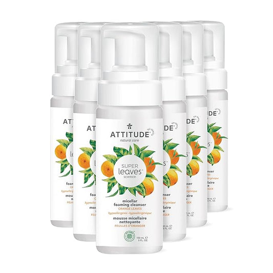 ATTITUDE Micellar Foaming Facial Cleanser, EWG Verified, Dermatologically Tested, Plant and Mineral-Based, Vegan, Orange Blossom & Eucalyptus Scent, 5 Fl Oz (Pack of 6)-Velvo Beauty