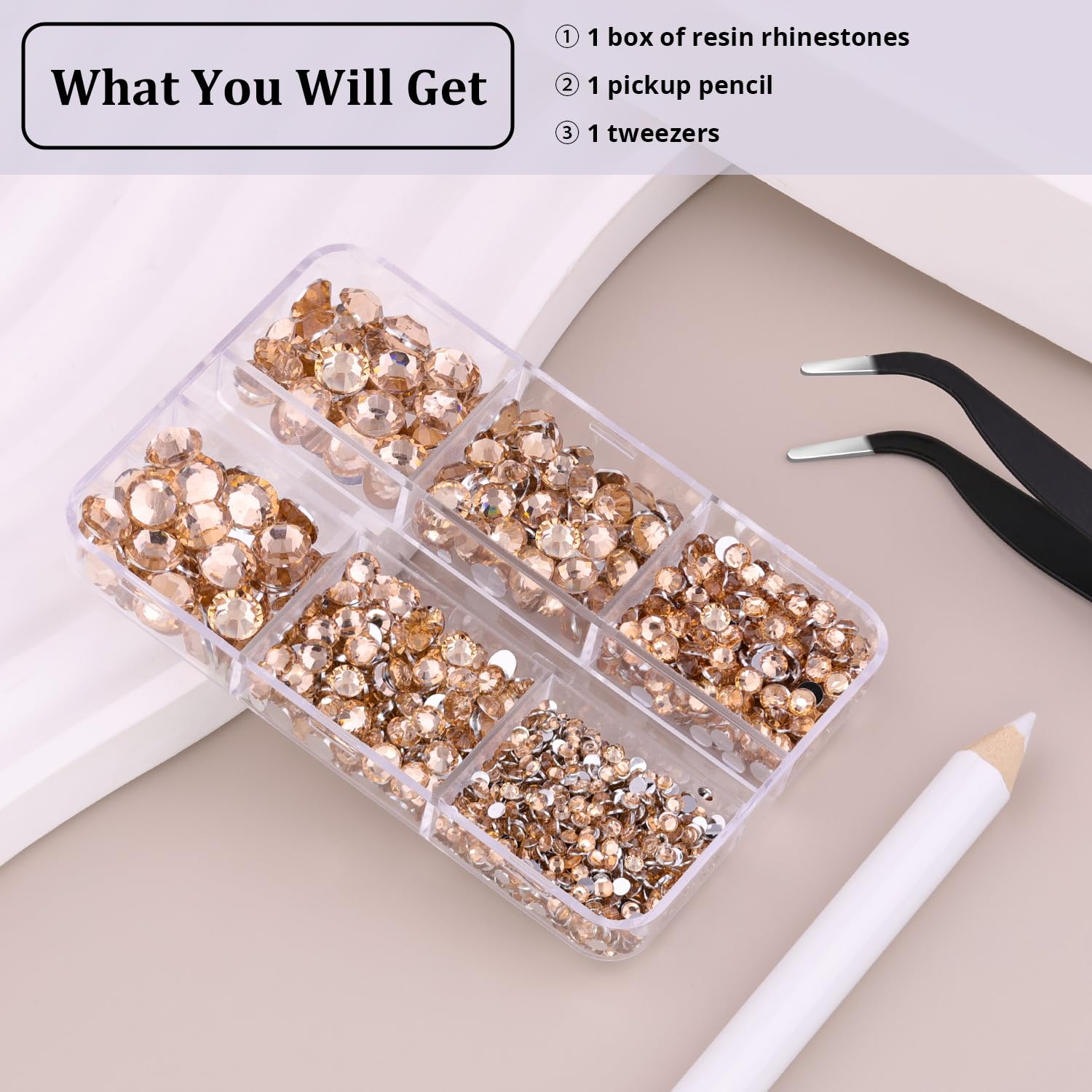 Resin Rhinestones for Crafting, 1 Box Champagne Multi Sizes Flatback Bedazzling Crystals for Crafts Nail Art Deco, Non Hotfix Gems Charms for Tumbler Shoes Clothing Fabric Face Makeup-Velvo Beauty