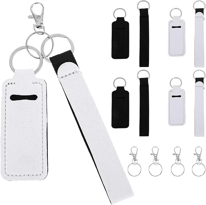 4 Pcs Keychain Chapstick Holder, Lipgloss Holder Keychain, Chapstick Holder Key Chain with Wristlet Lanyards, Lipstick Keychain Holder Lip Balm Sleeve for Women Girls-Velvo Beauty